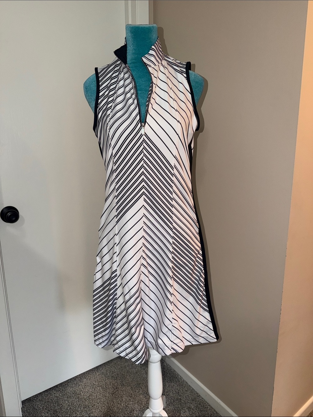 Tail Black & White Striped Sleeveless Mini Dress